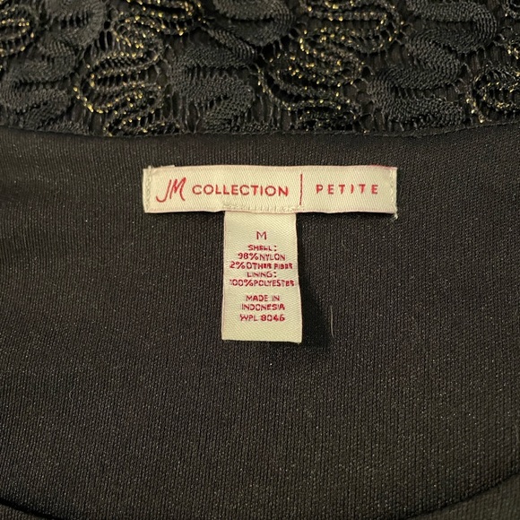 Macy’s Black Textured Faux V-Neck Lined 3/4 Sleeve Blouse Top Petite Medium ✨ - Picture 10 of 11